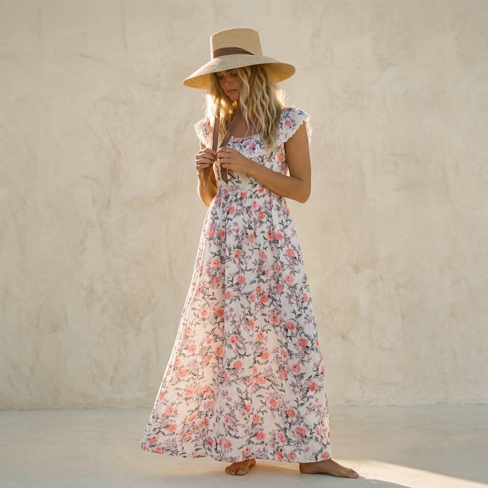 NWT Soieblu Floral Flutter Sleeve Maxi Dress - Romantic Cottagecore Spring MED